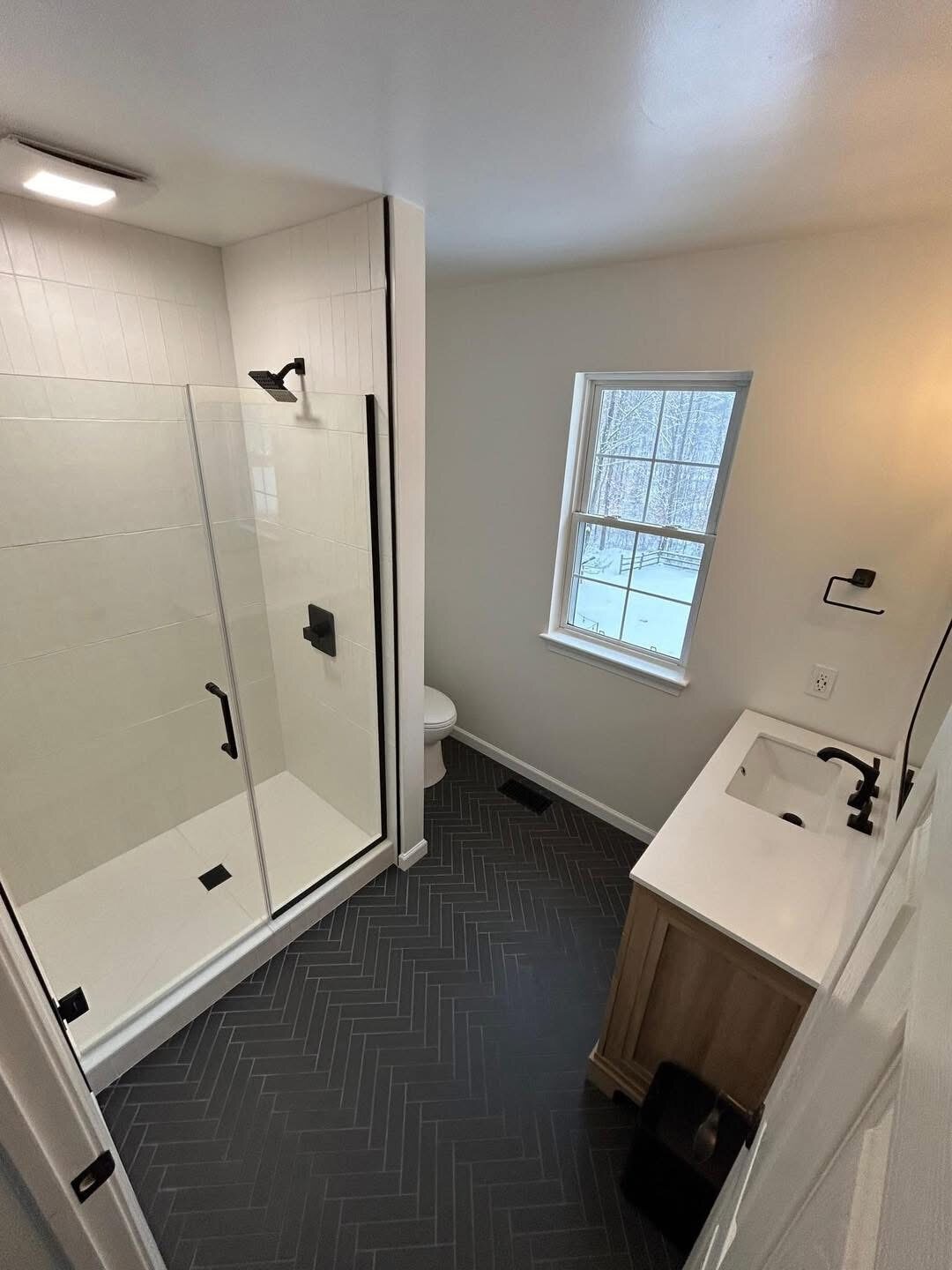 Completed bathroom and walk-in shower